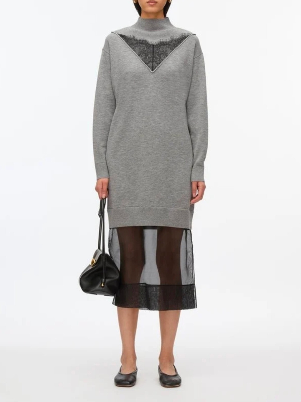 3.1 Phillip Lim Mockneck Knit Dress with Lace Inlay